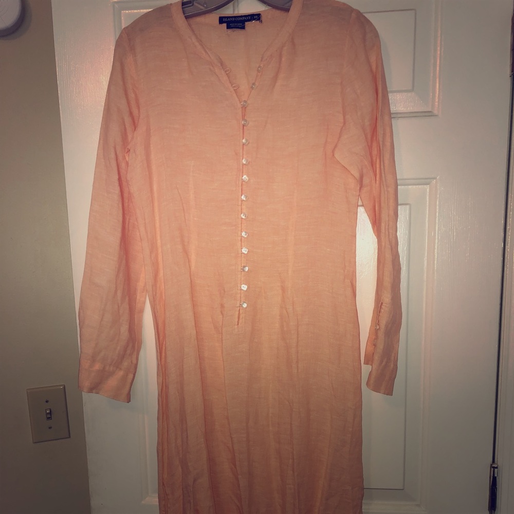 Island Company Long Sleeve Linen Dress, peach